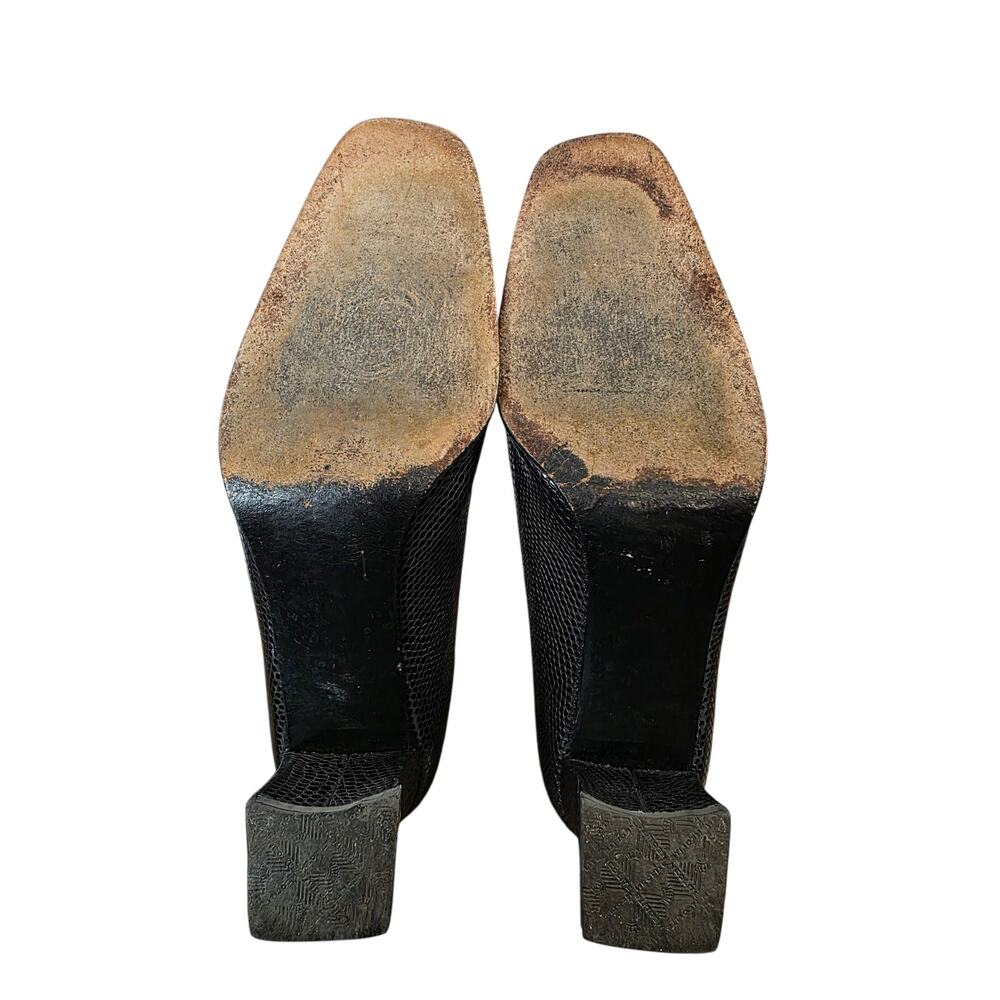 Stuart Weitzman Blk Snake Print Leather Block Cla… - image 3